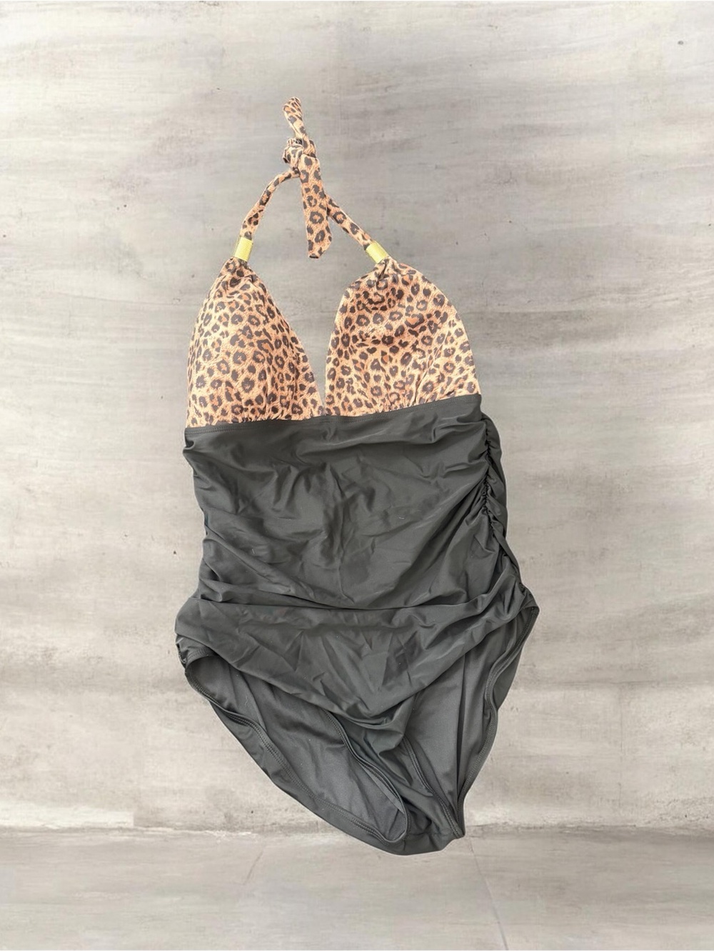 Leopard Print Halter One-Piece Swimsuit with Black Body